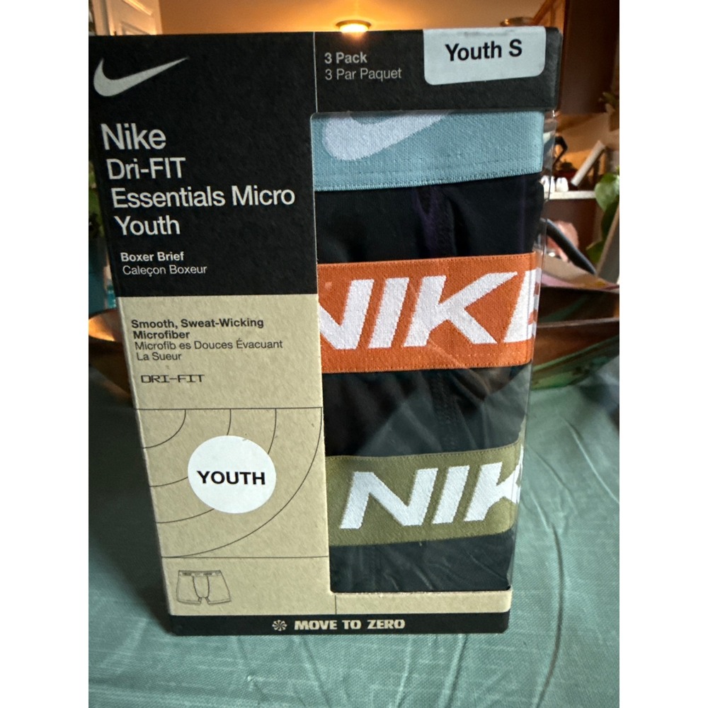 Nike Dri-FIT Essentials Micro Youth Boxer Briefs 3-Pack Black Multi Youth S NEW